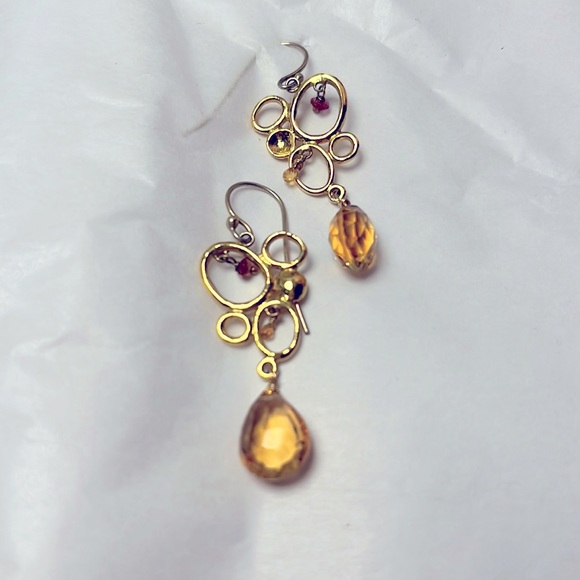 Alexis Bittar 14k yellow gold plated open circle & multi stone dangly earring - Picture 2 of 3